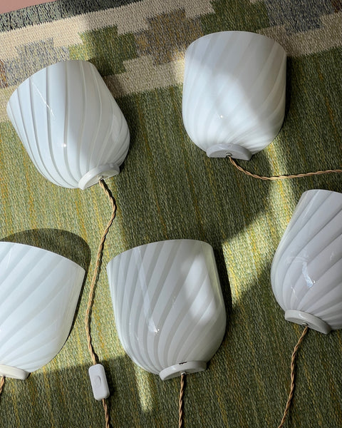 Vintage Murano white swirl wall lamp (6 available)