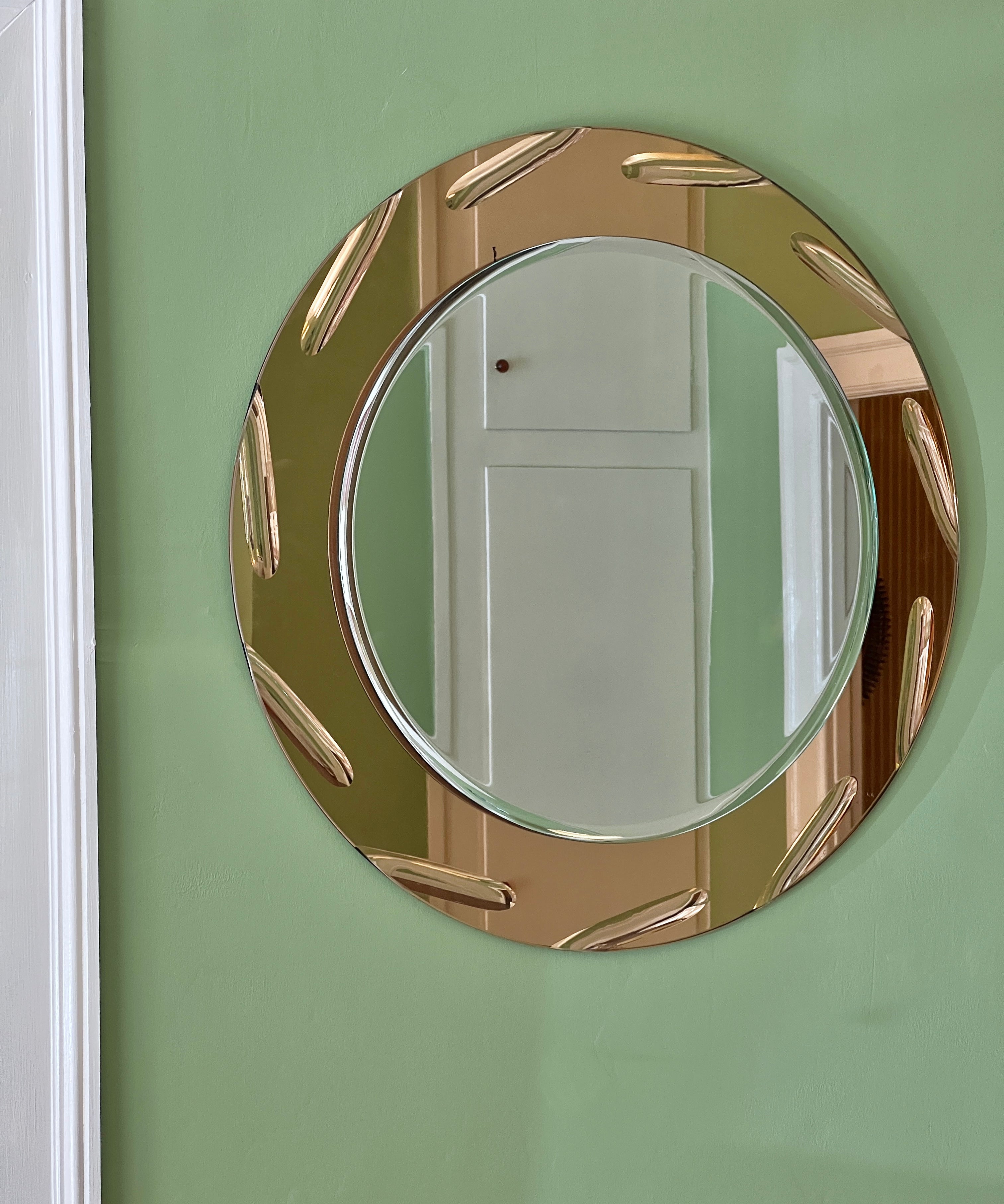 Vintage rosegold/pink round Italian mirror