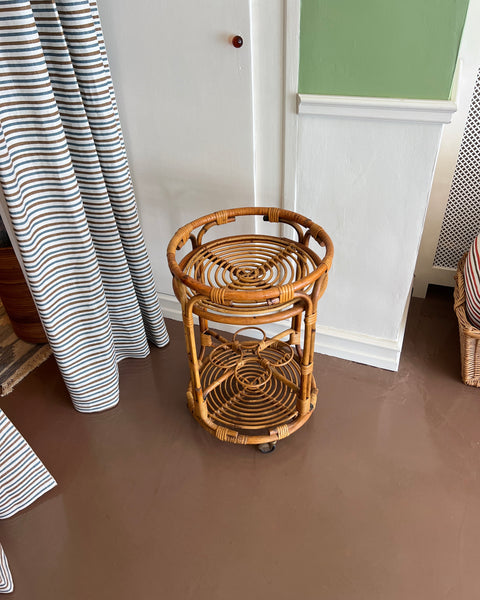 Vintage rattan trolley/table with wheels