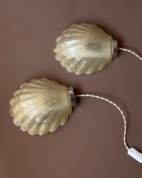 Vintage light yellow Murano shell wall lamps (2 available)