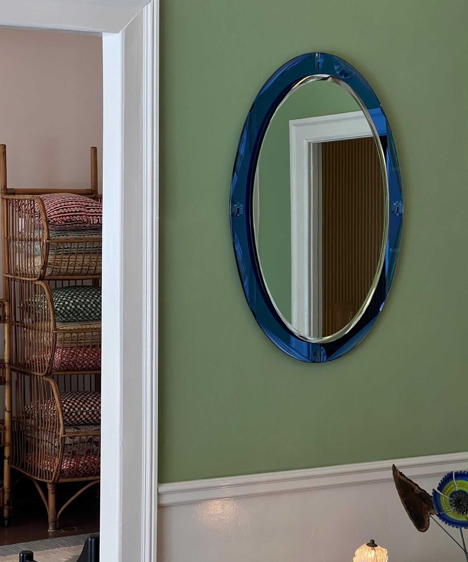 Vintage Italian mirror with blue mirror frame