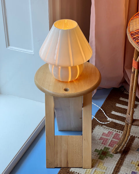 Vintage light yellow vertical striped Murano mushroom table lamp