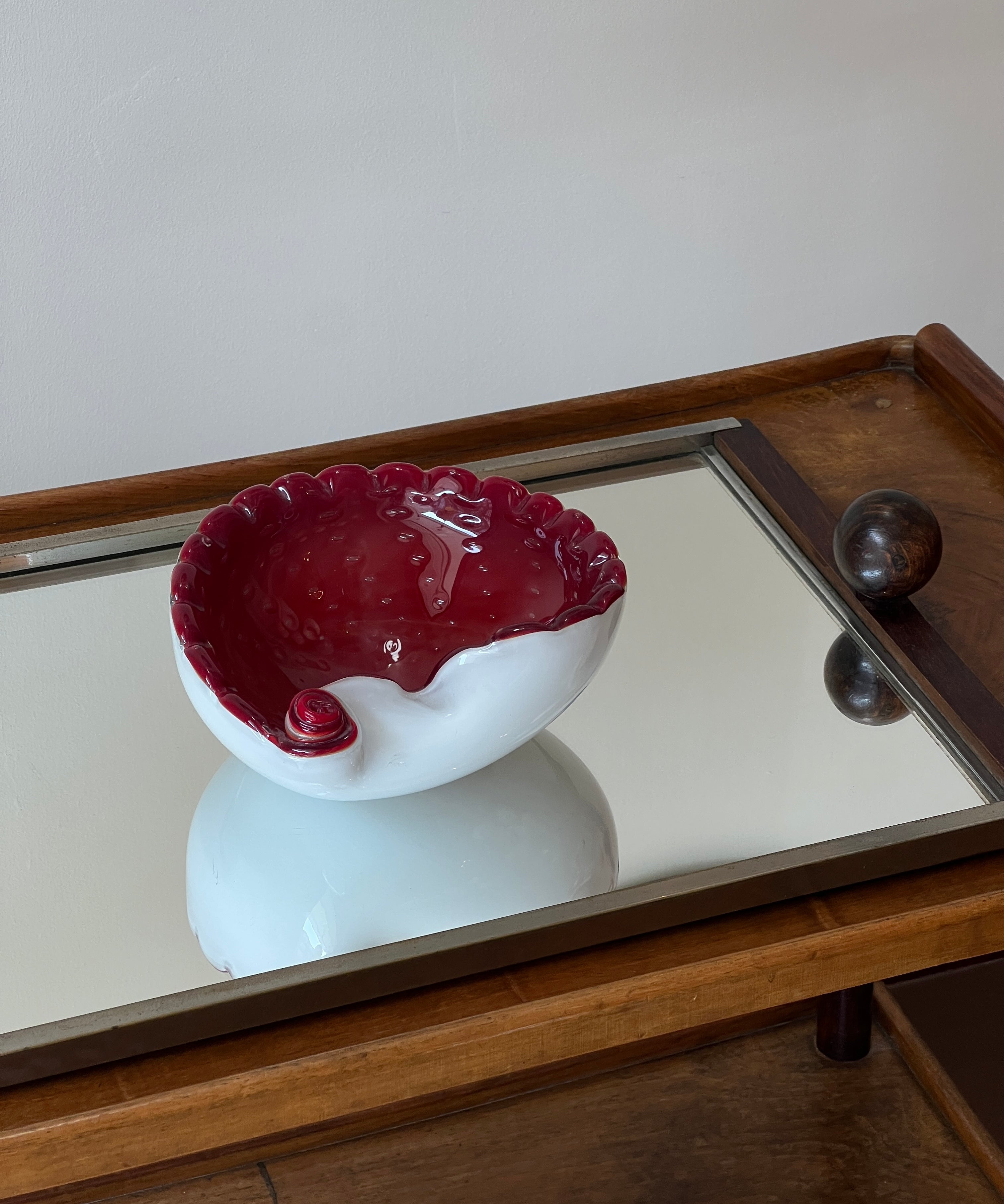 Vintage red/white Murano shell/bowl