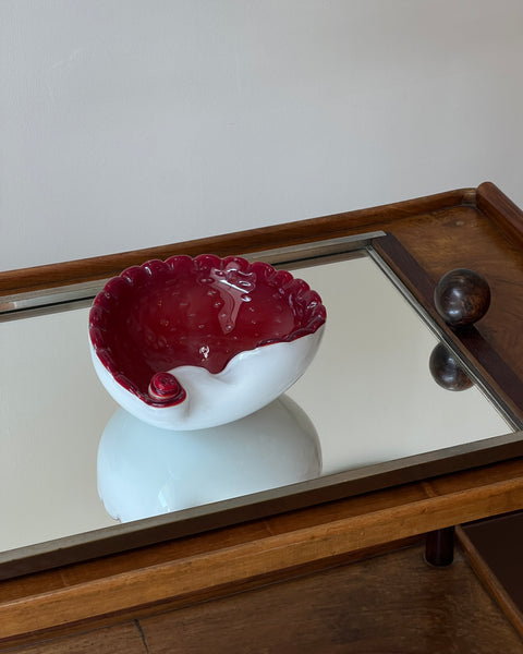 Vintage red/white Murano shell/bowl