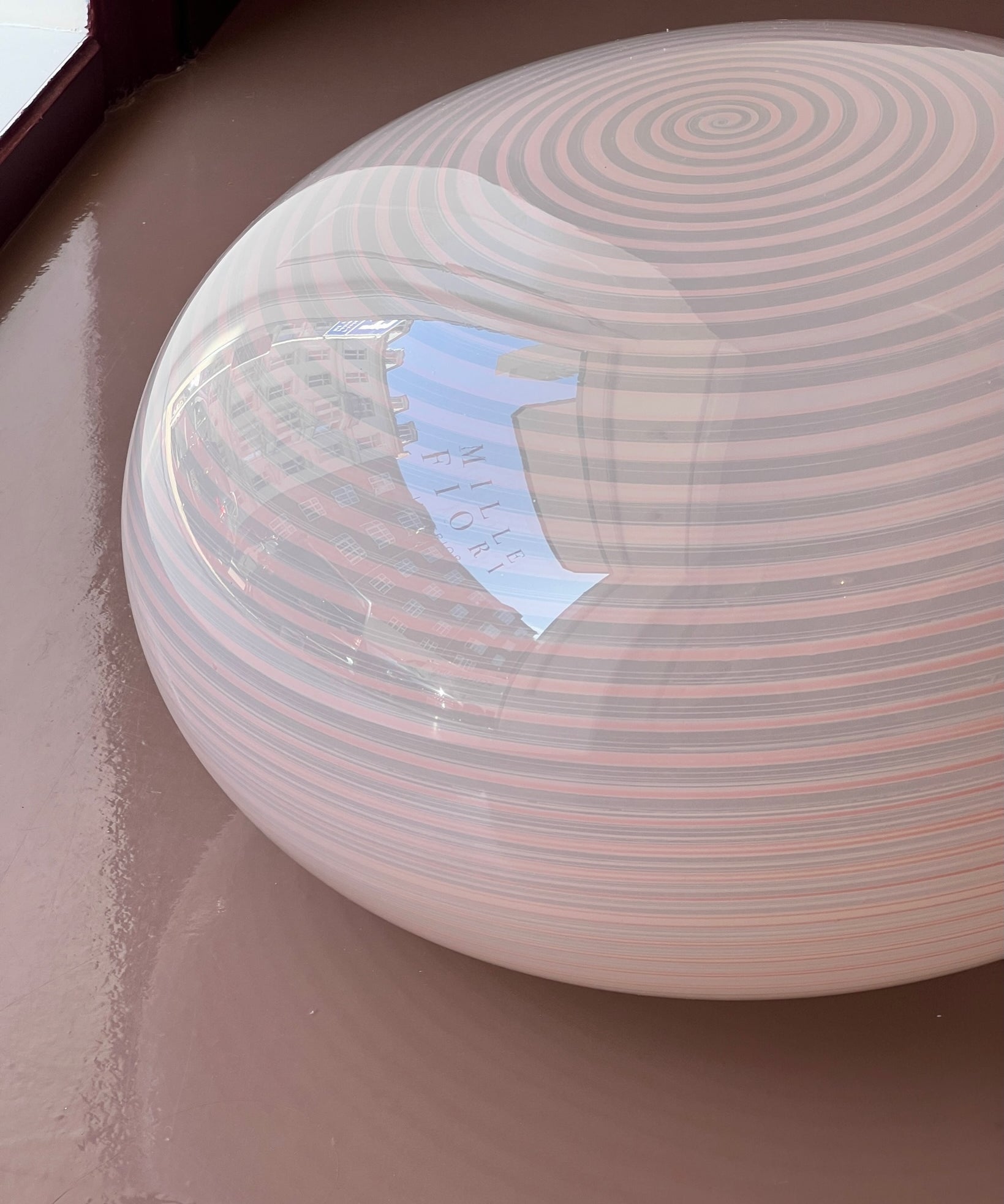 Vintage oval pink / white swirl Murano ceiling lamp (D50)