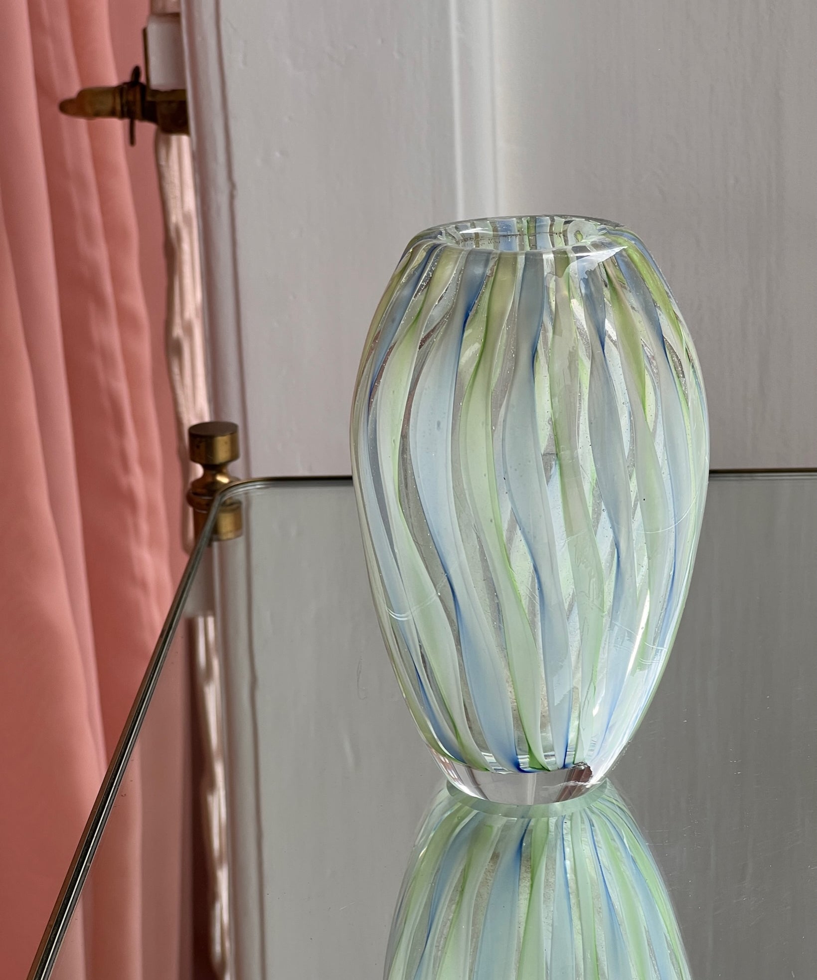 Vintage green/blue swirl Murano vase
