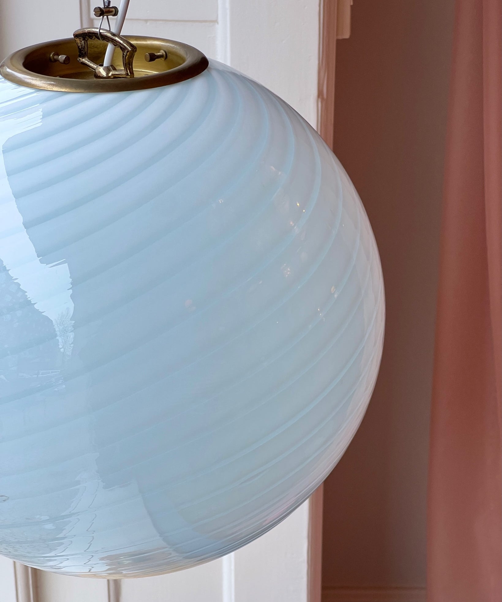 Vintage Murano light blue swirl ceiling lamp (D40)