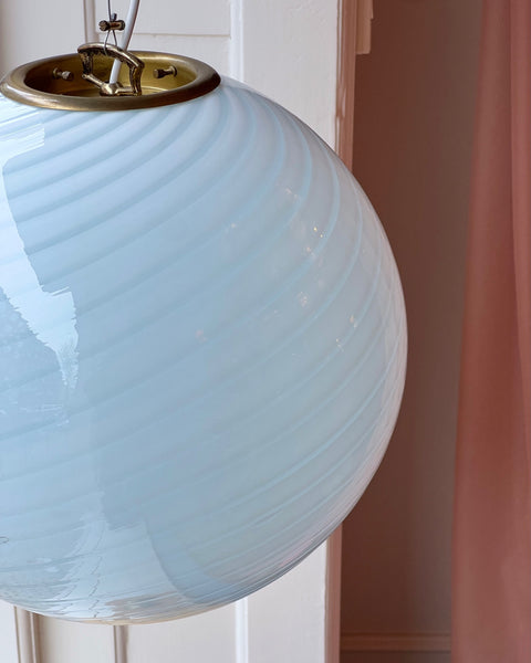 Vintage Murano light blue swirl ceiling lamp (D40)