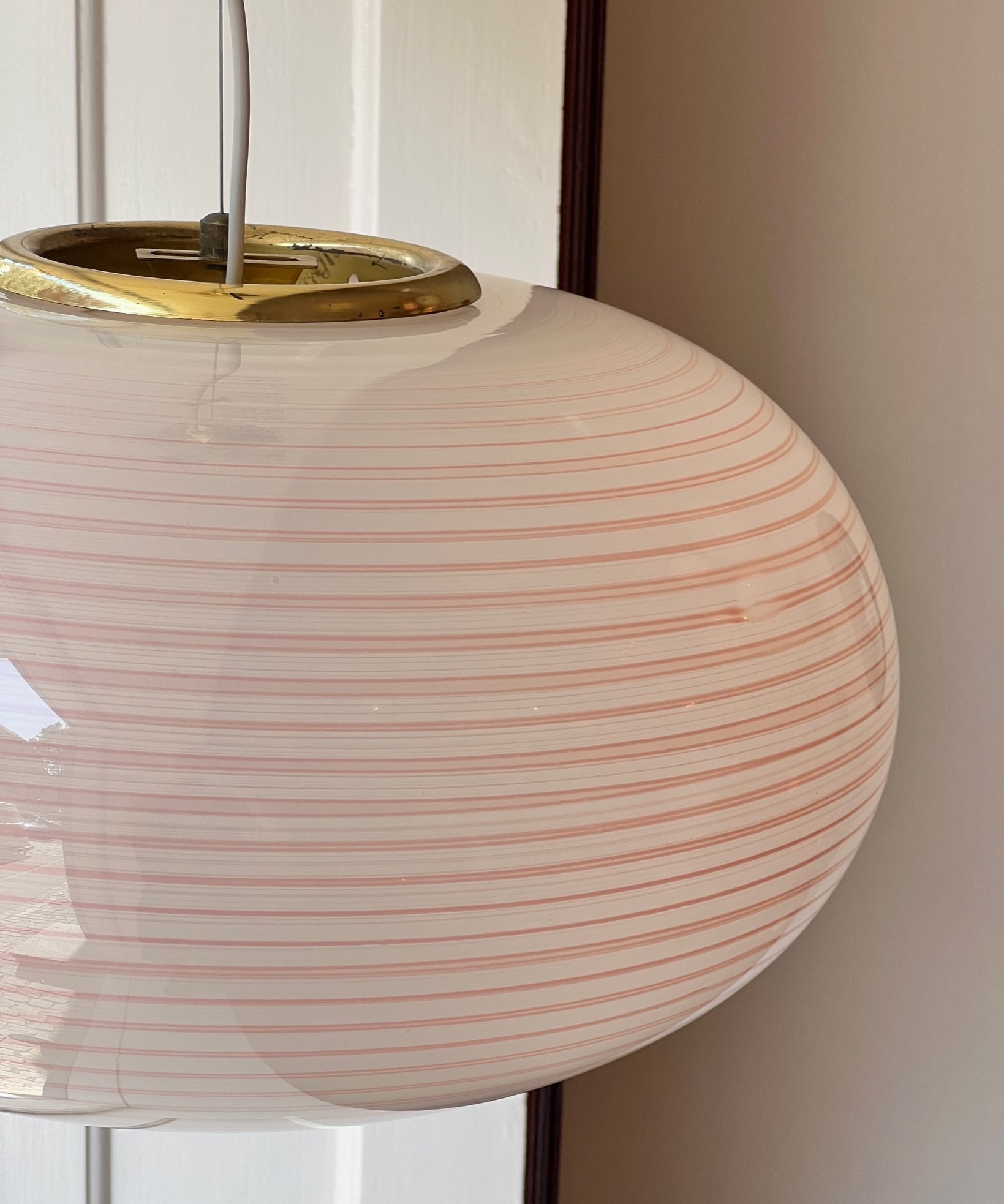 Vintage oval pink / white swirl Murano ceiling lamp (D50)