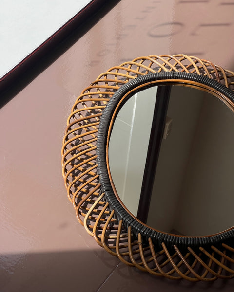 Vintage Italian mirror with rattan frame