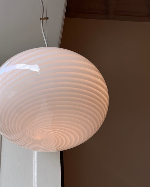 Vintage Murano oval white swirl ceiling lamp (D35)