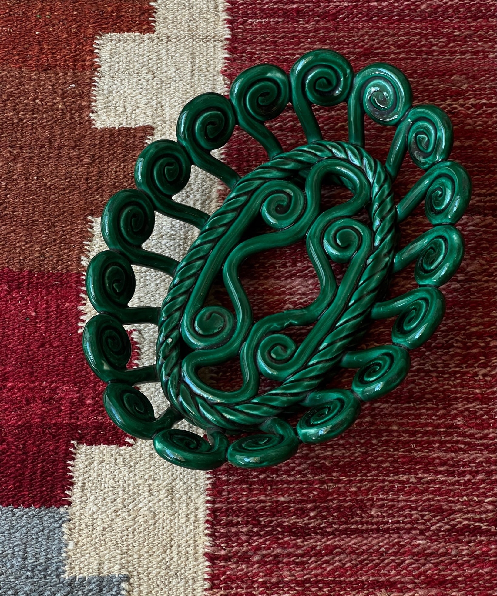 Vintage green ceramic basket