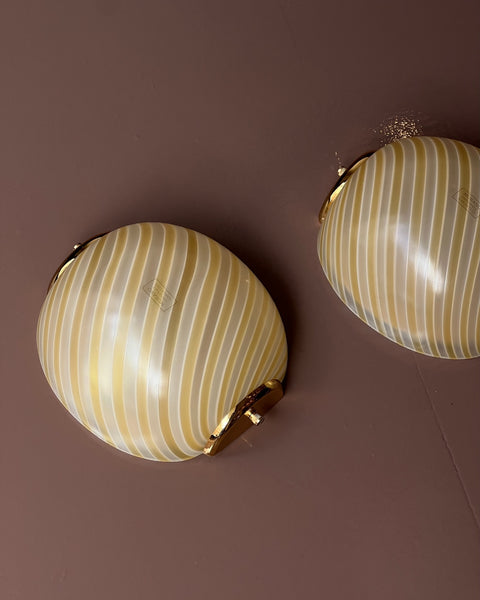 Vintage Murano yellow / white blured swirl wall lamp (2 available)