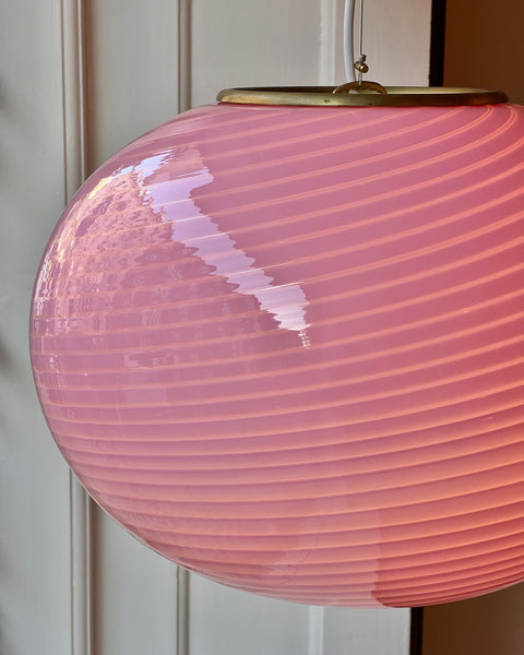 Vintage oval pink swirl Murano ceiling lamp (D46)