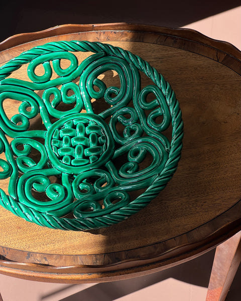 Vintage green ceramic basket