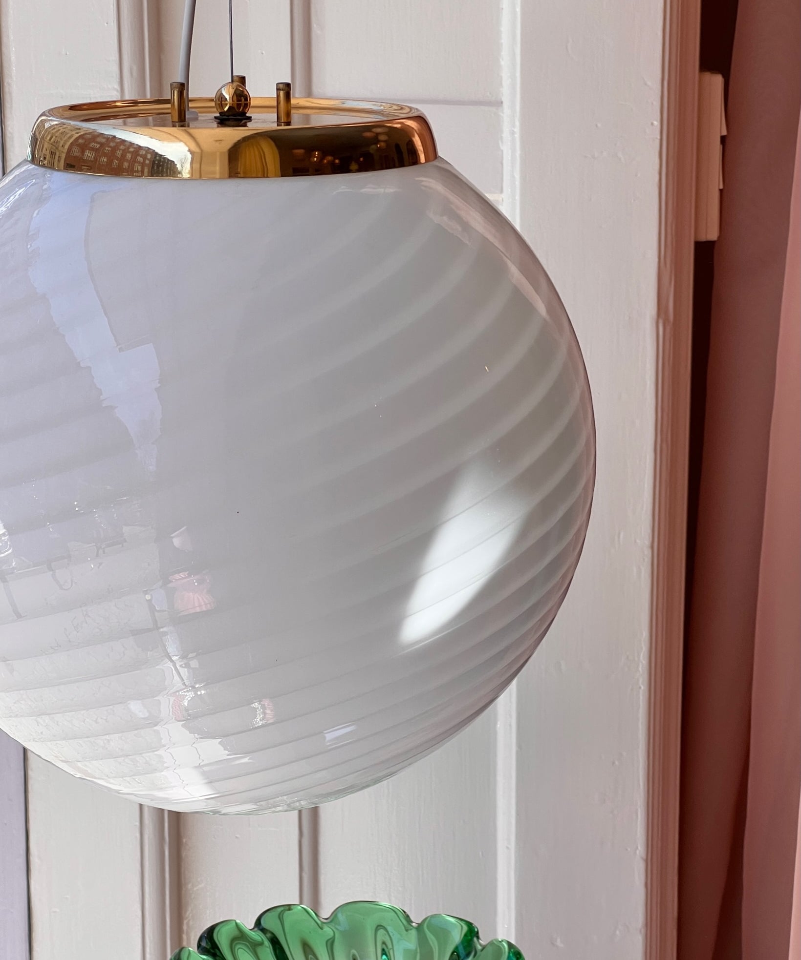 Vintage Murano white swirl ceiling lamp (D35)