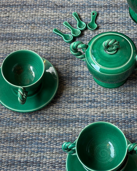 Vintage Vallauris green ceramic coffee set/tableware