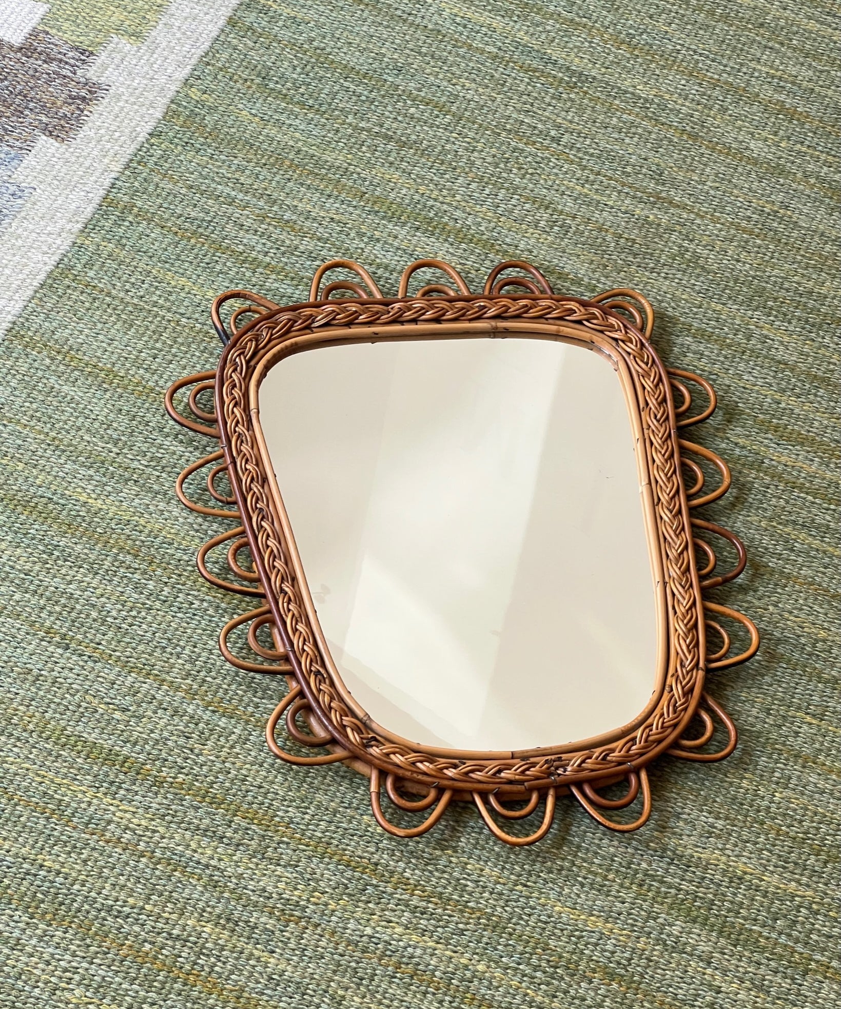 Vintage Italian mirror with rattan frame