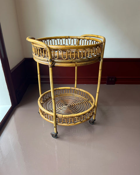 Vintage rattan trolley/table with wheels