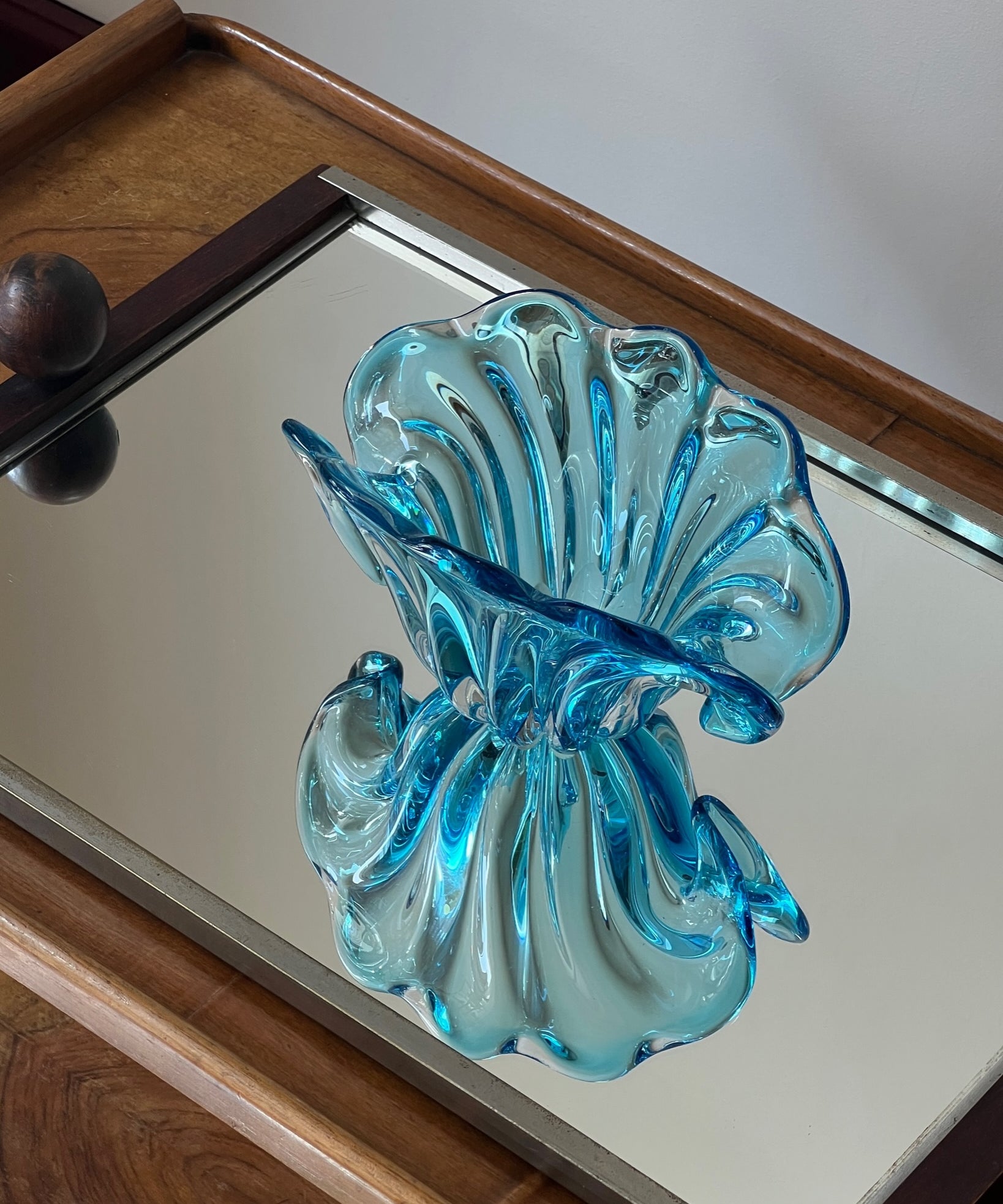 Vintage blue Murano shell bowl
