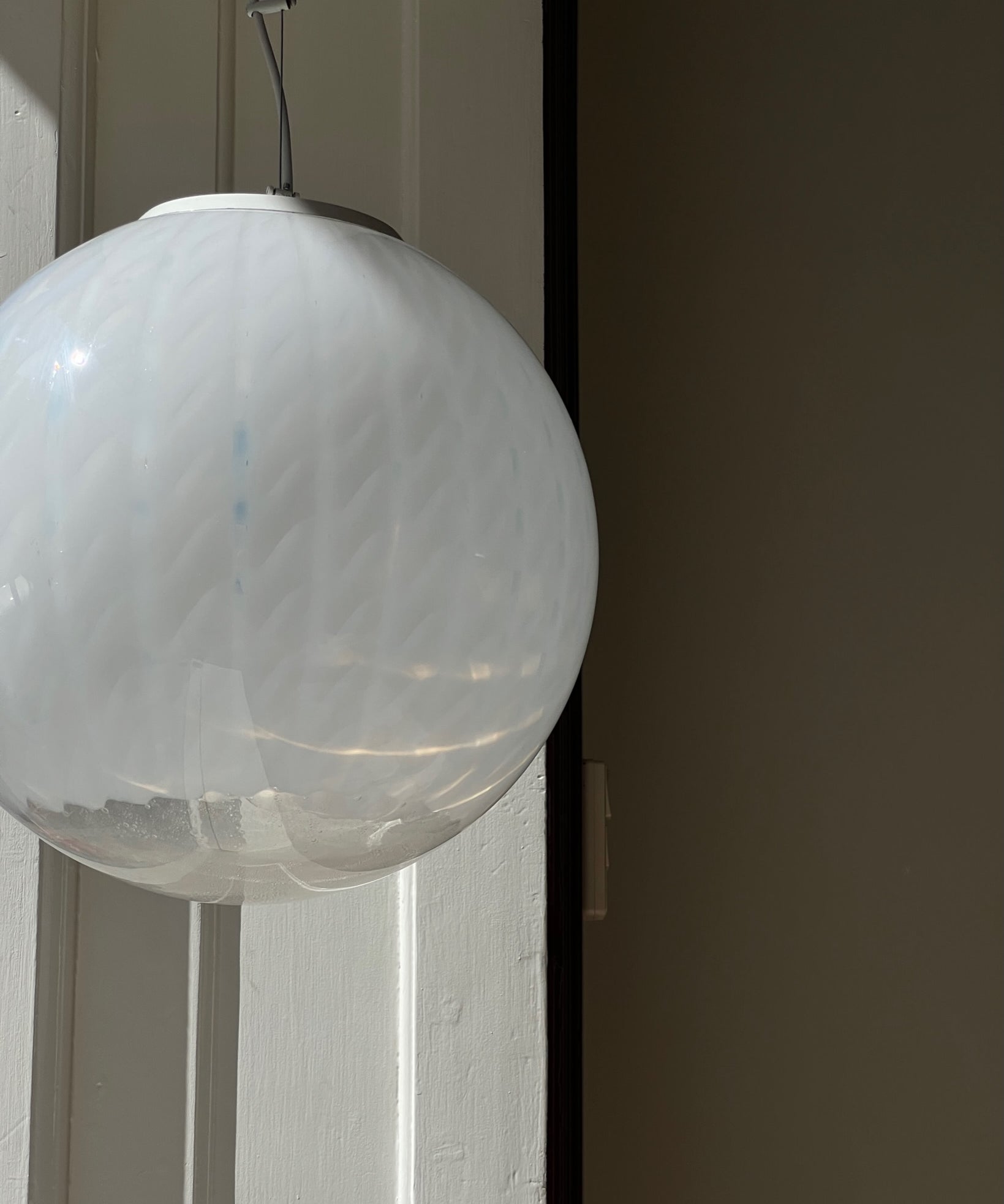 Vintage white clear Murano ceiling lamp (D40)