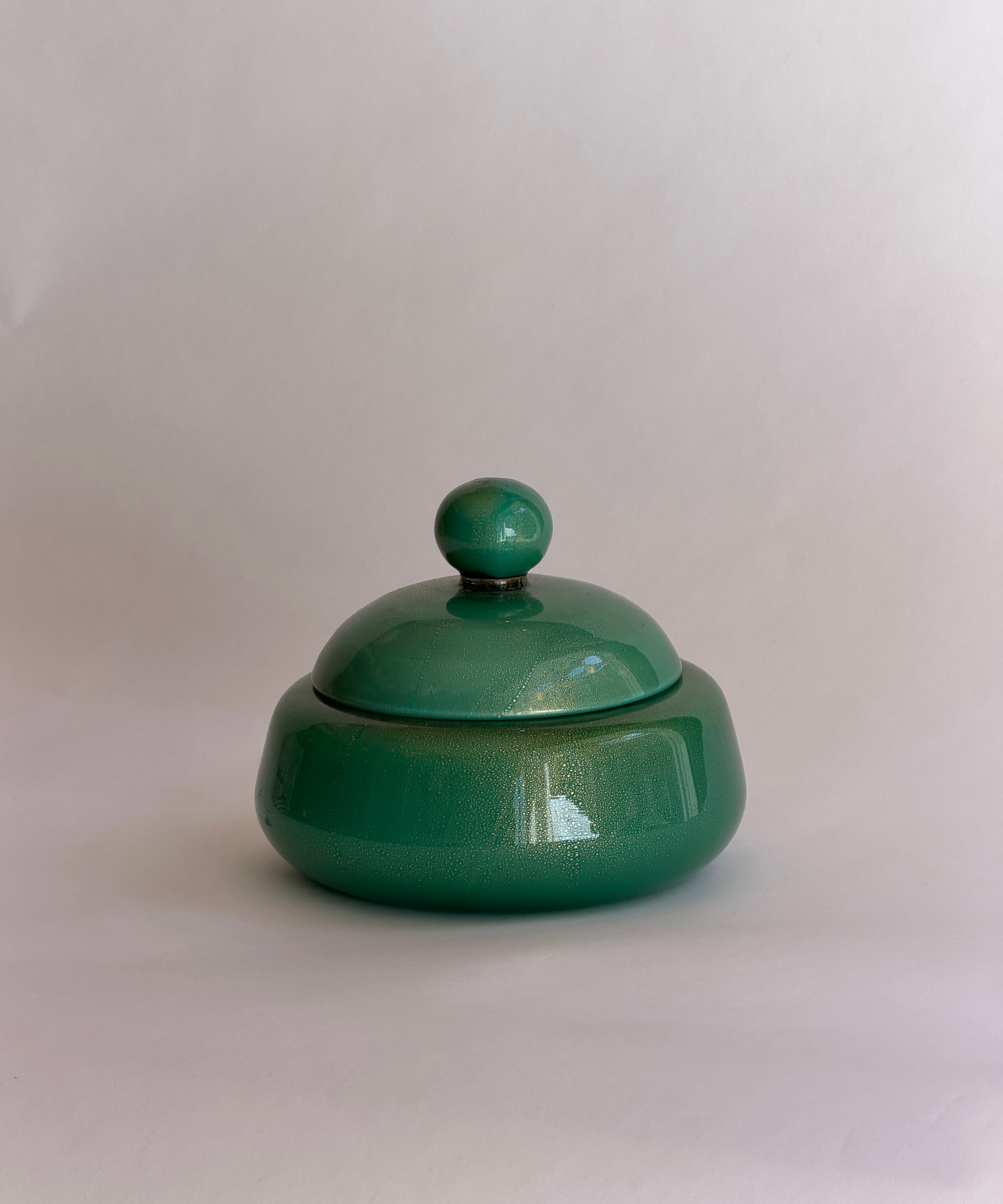 Vintage large green / golden Murano bonbonniere