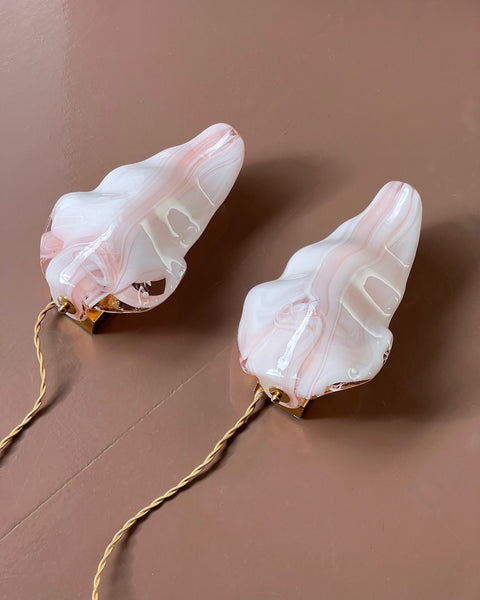 Vintage milky white/pink Murano wall lamps (2 available)