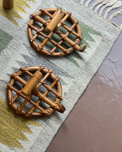 Set of vintage rattan coat hooks