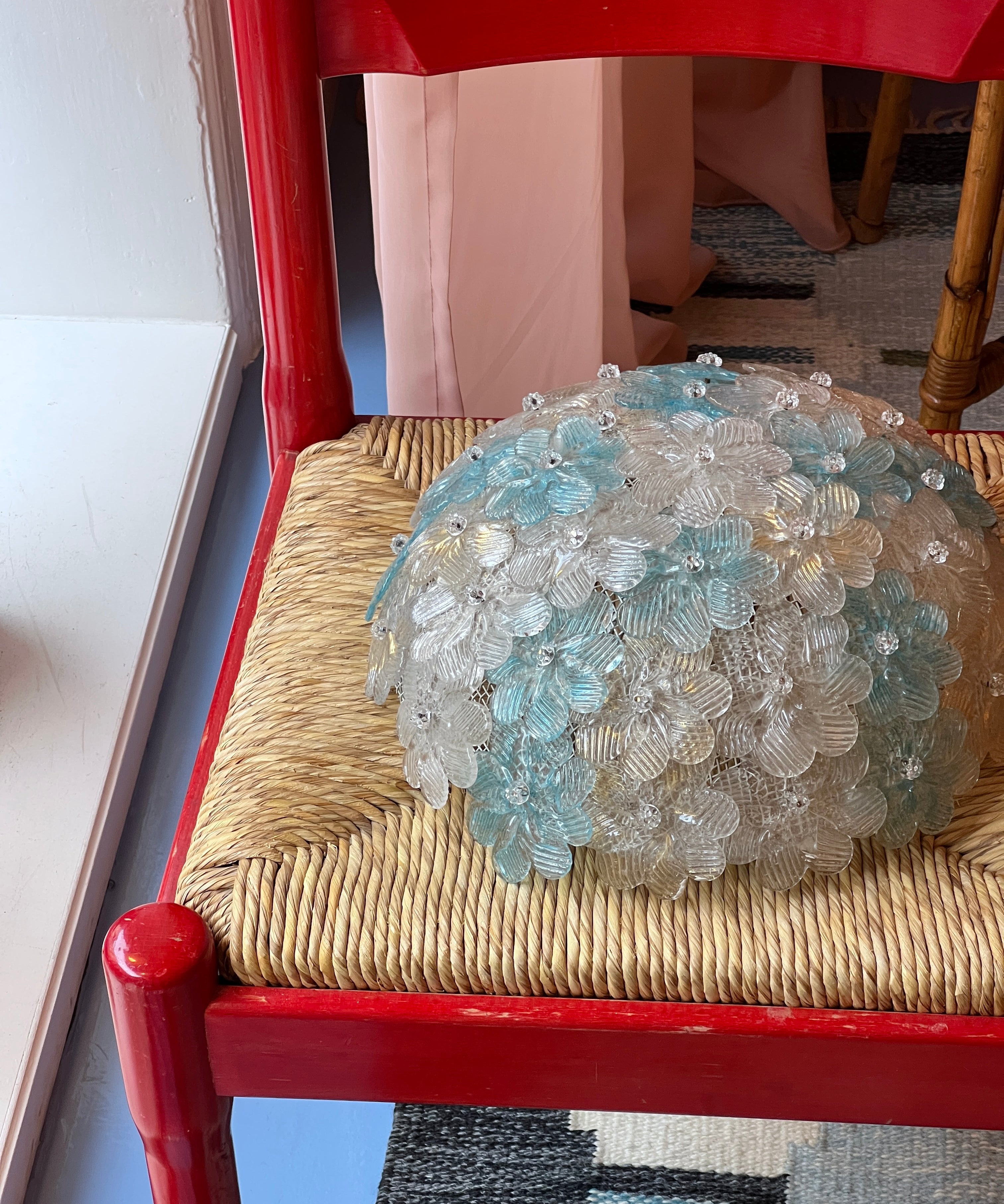 Vintage blue/golden/white Murano flower ceiling/wall lamp (D30)