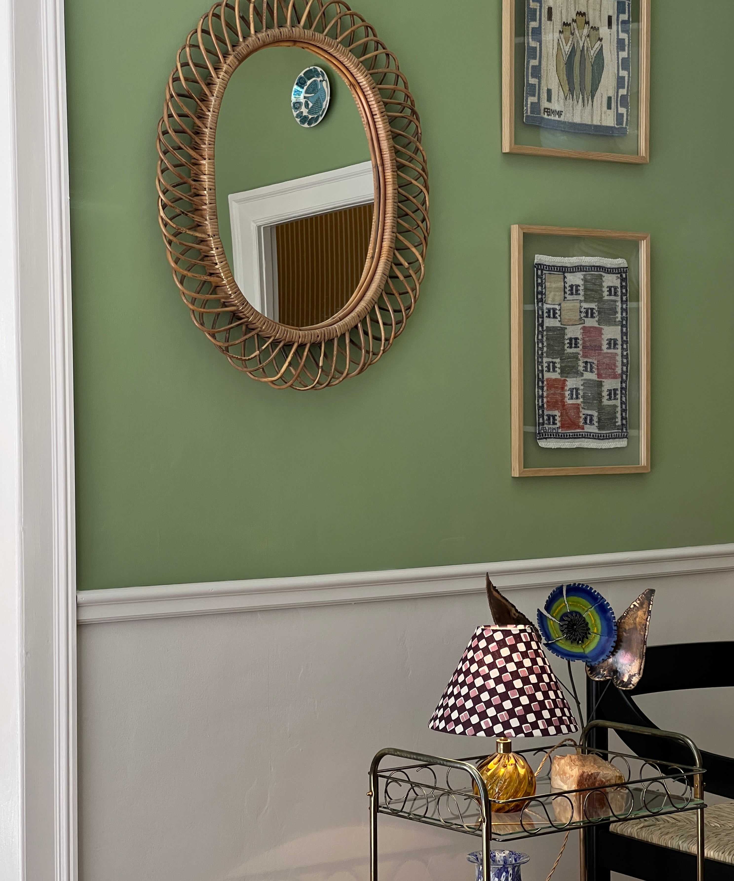 Vintage Italian mirror with rattan frame