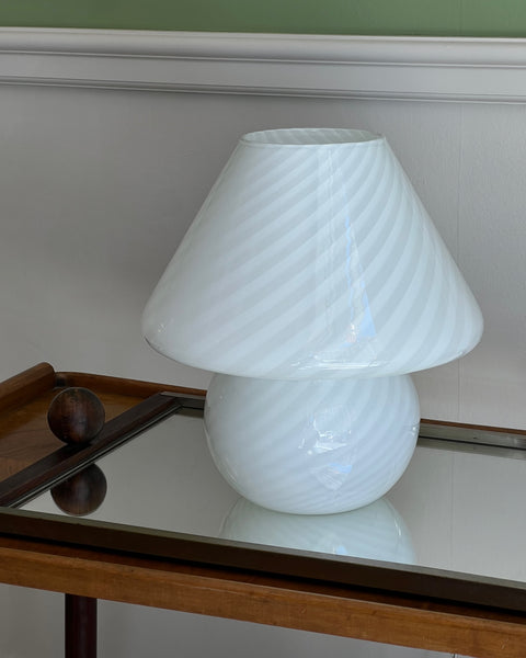 Vintage white swirl Murano mushroom table lamp