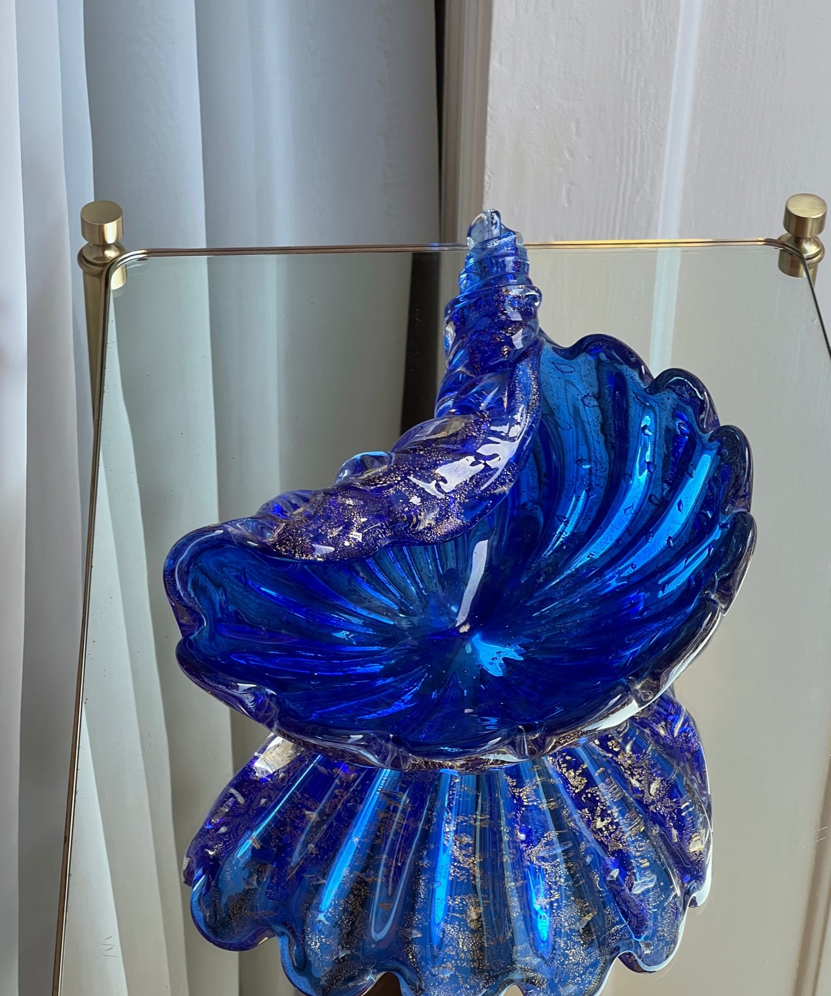 Vintage golden blue Murano shell bowl