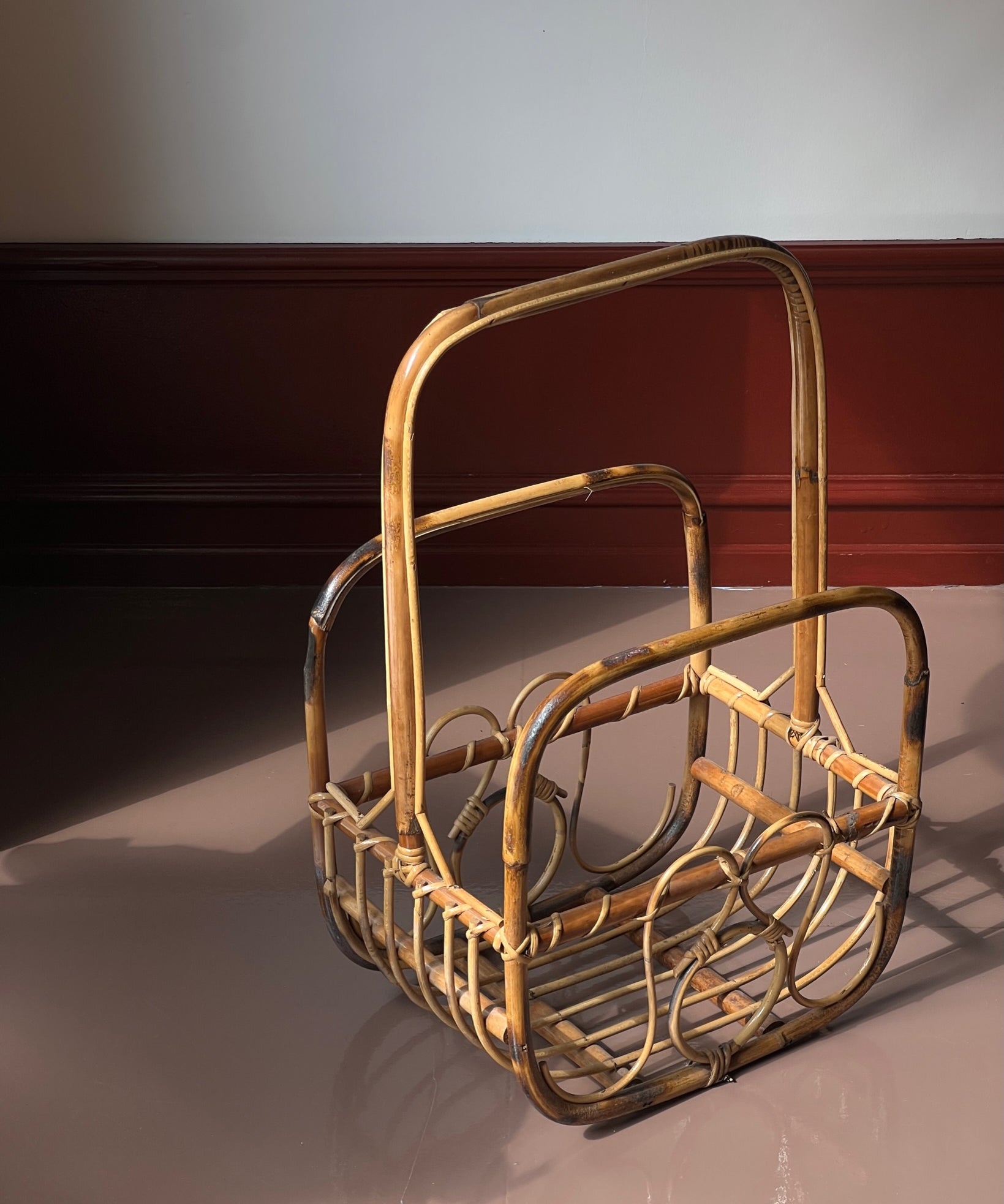 Large vintage rattan magazine holder