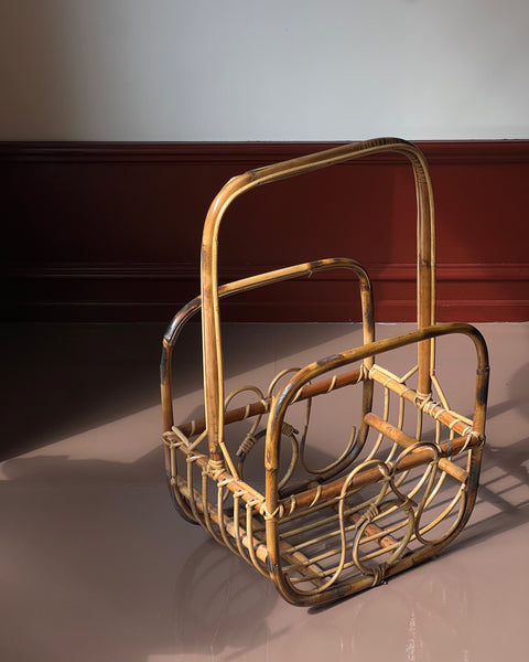 Large vintage rattan magazine holder
