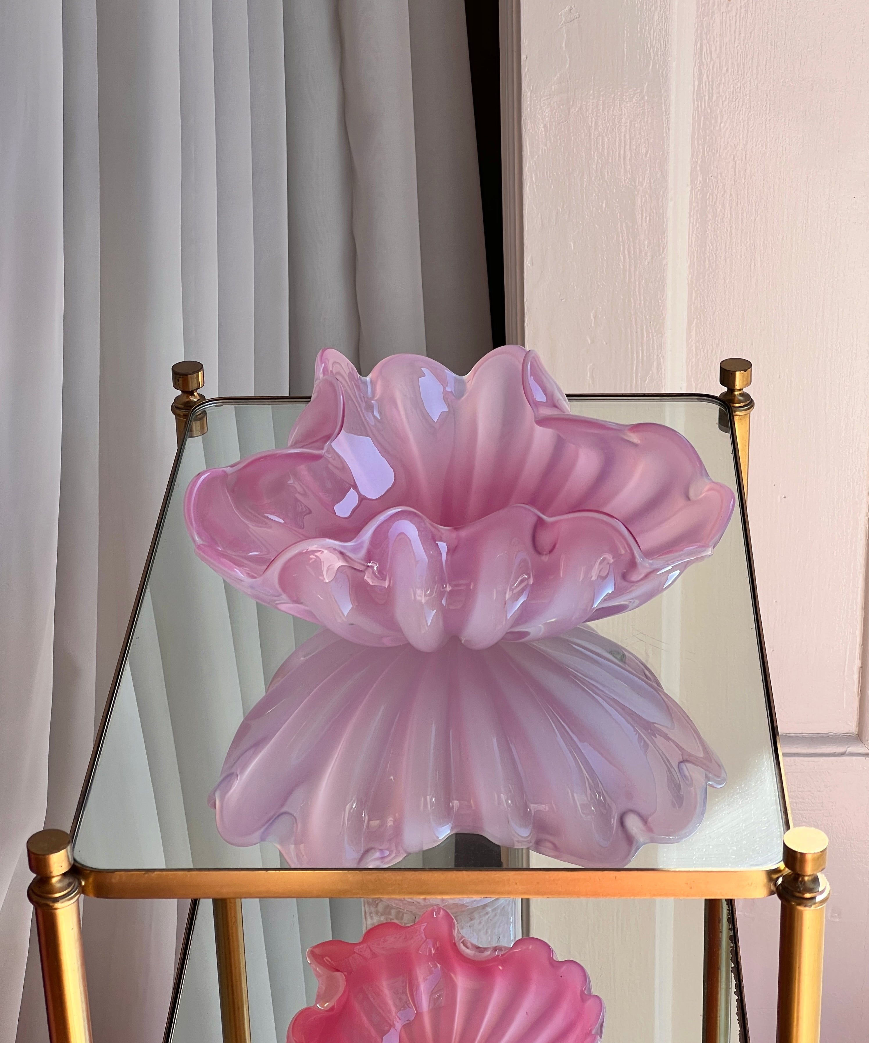 Vintage opal pink Murano shell bowl