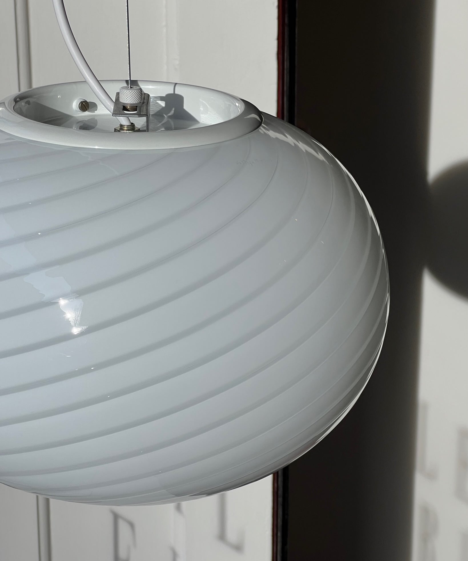 Vintage Murano oval white swirl ceiling lamp (D35)