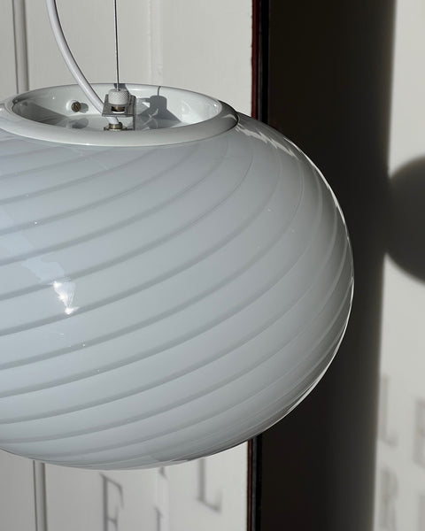 Vintage Murano oval white swirl ceiling lamp (D35)