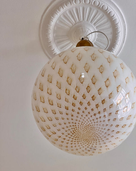 Vintage round white/gold dotted Murano ceiling lamp (D40)