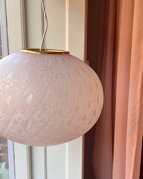 Large vintage oval light pink Murano ceiling lamp (D45)