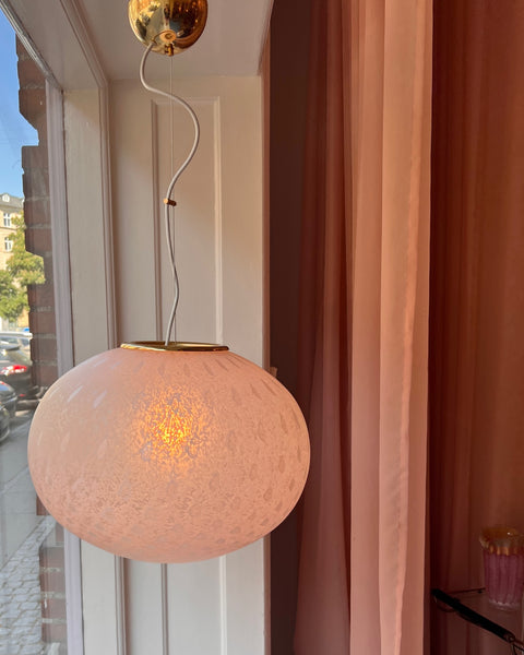 Large vintage oval light pink Murano ceiling lamp (D45)