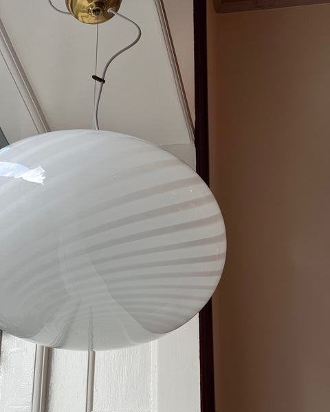 Large vintage oval white swirl Murano ceiling lamp (D50)