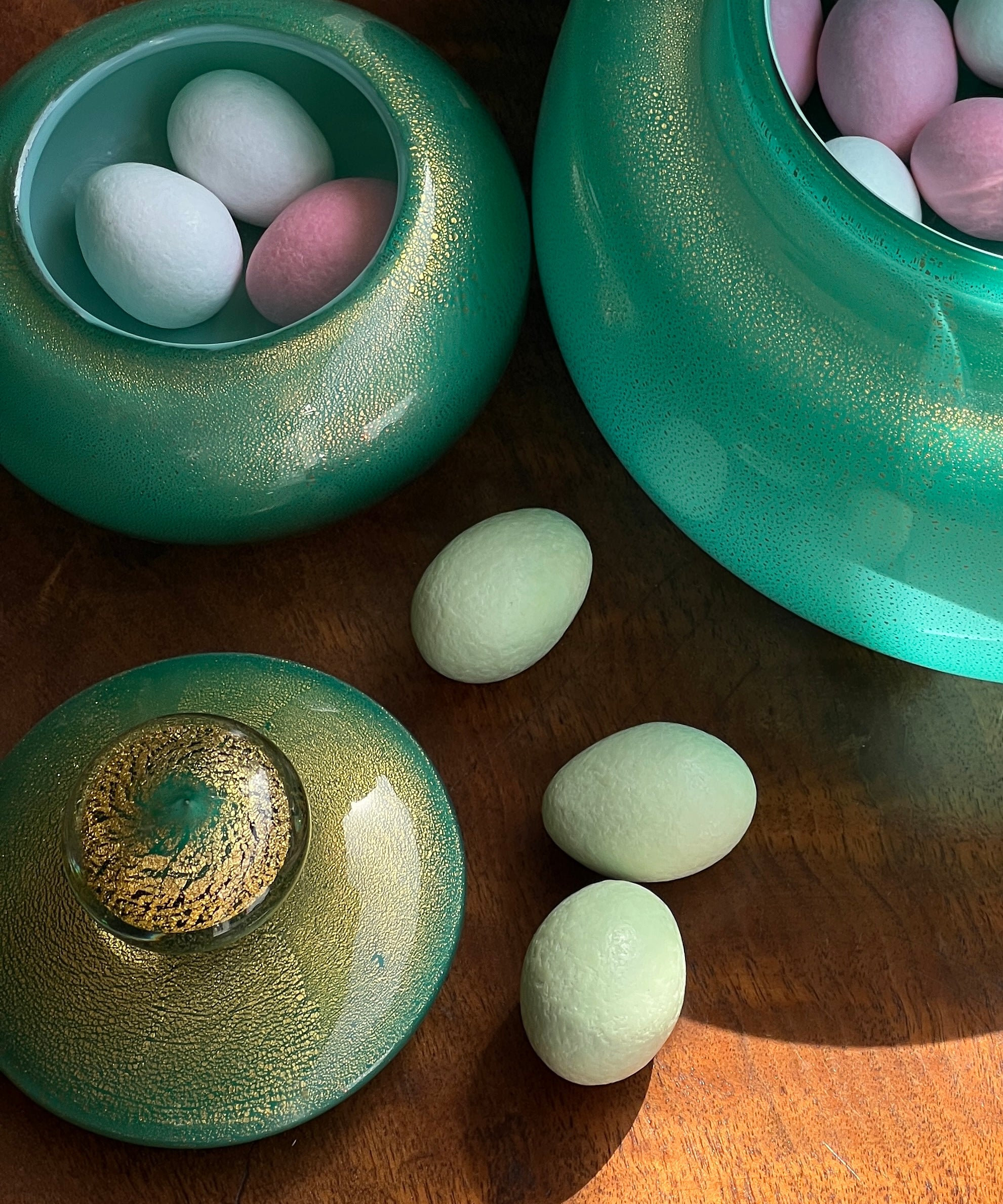 Vintage green/golden Murano bonbonniere