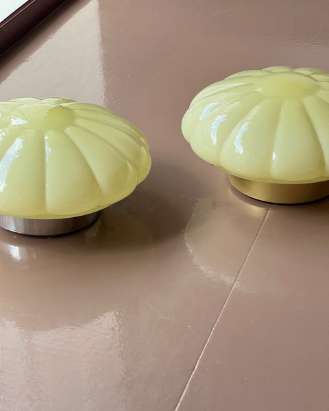 Vintage Murano opal yellow ceiling/wall lamp (D28) (2 available)