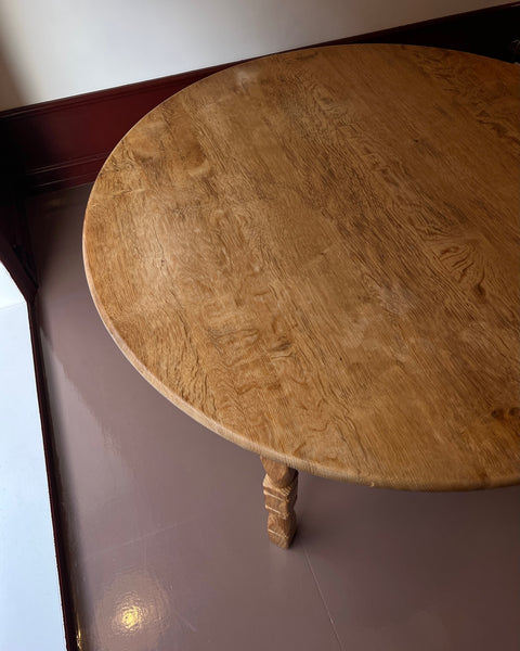 Vintage round wooden dining table with wavy/scalloped details