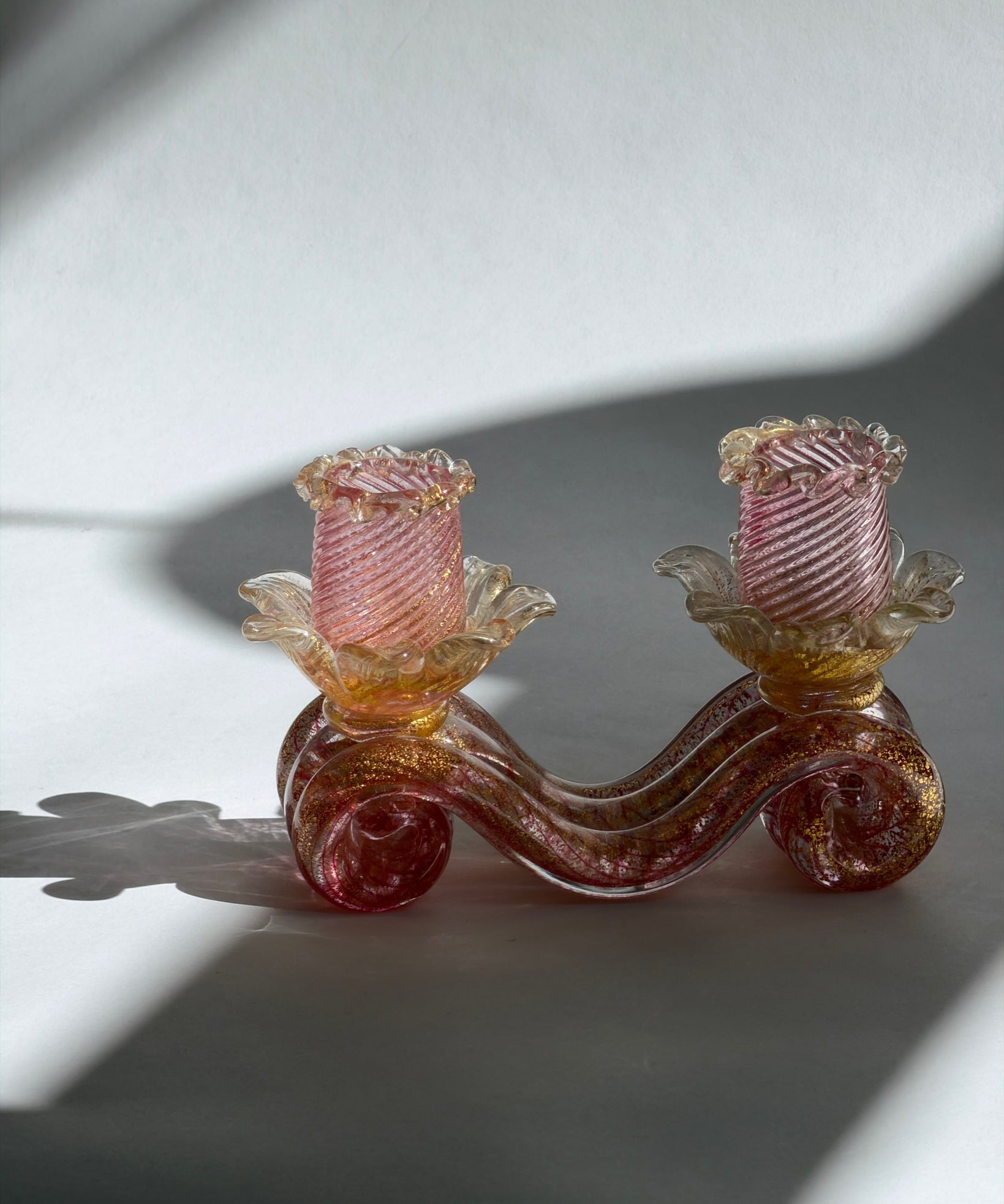 Vintage golden pink Murano candle holder