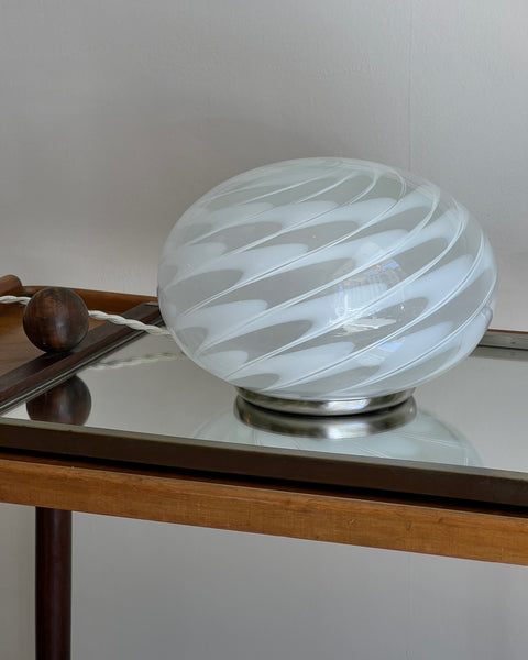 Vintage white swirl round Murano table lamp