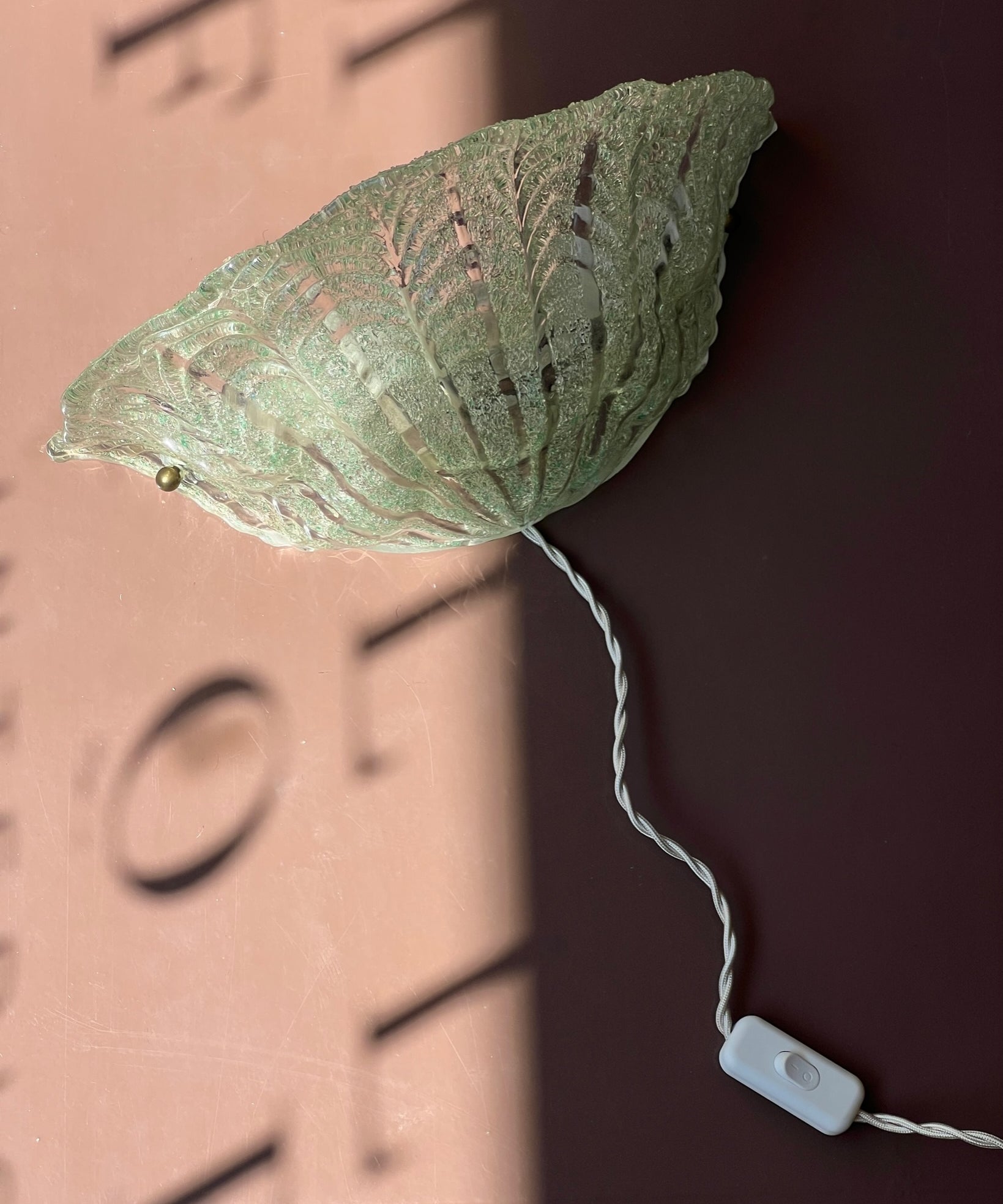 Vintage green/clear Murano shell wall lamp