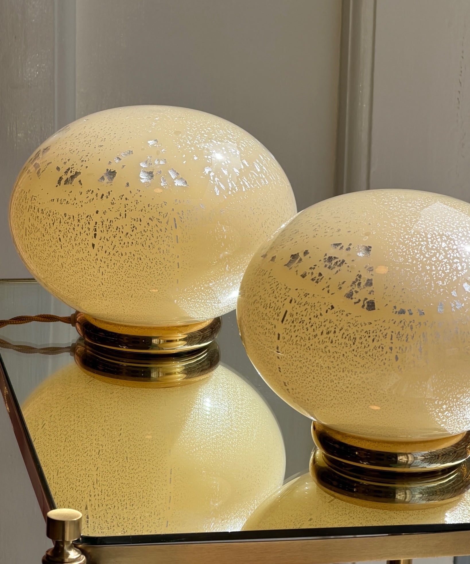 Vintage yellow/silver shimmer Murano table lamp (2 available)