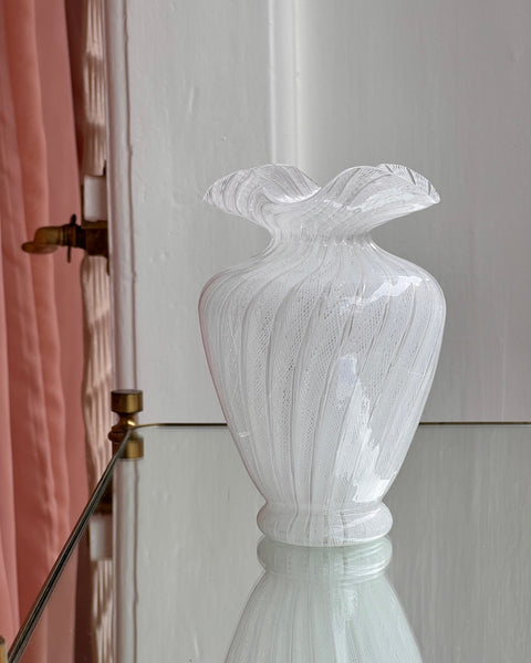 Vintage white Murano latticino vase