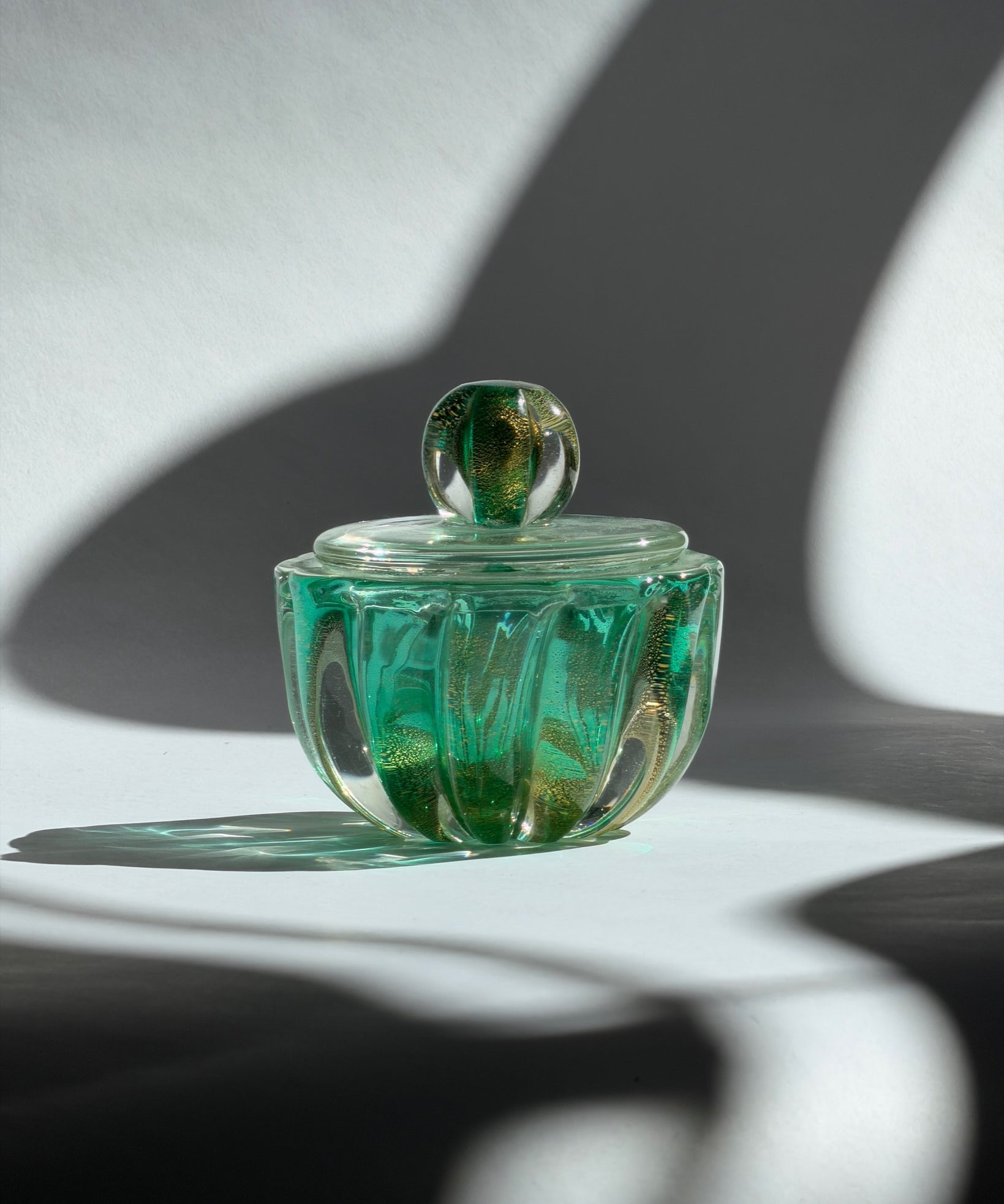 Vintage green/golden Murano bonbonniere